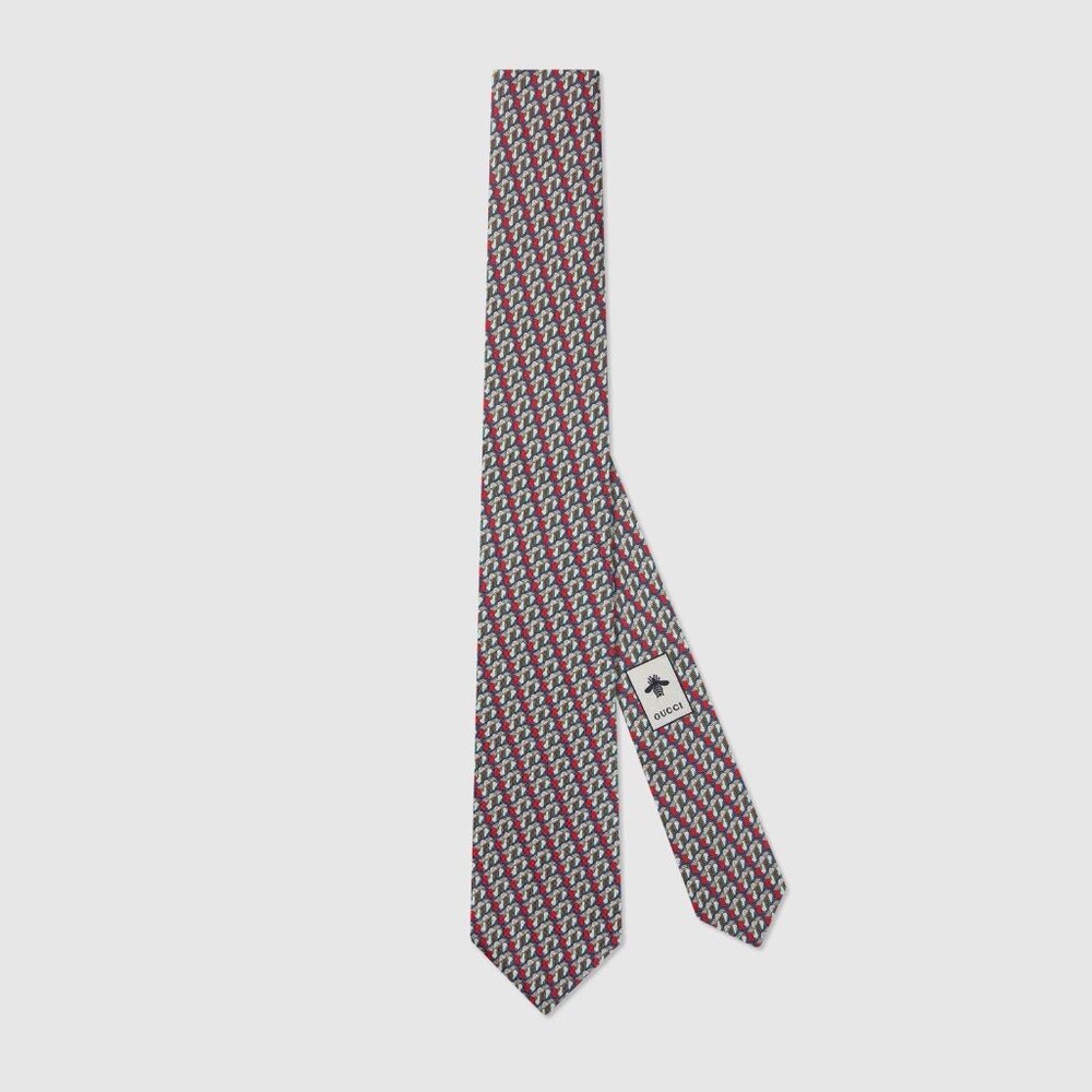 NWT Gucci Valigeria Print Silk Tie 100% Authentic Navy Blue Red